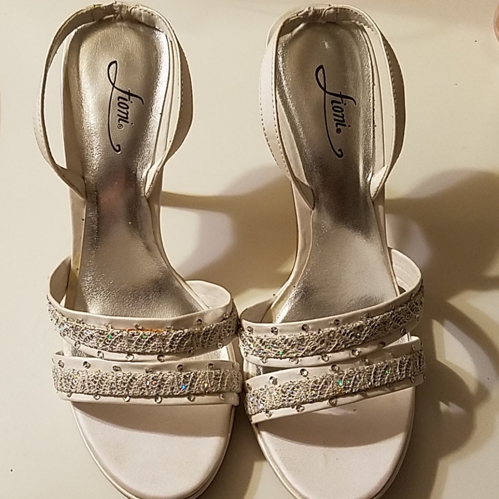 White Fiona sling back with bling high heels